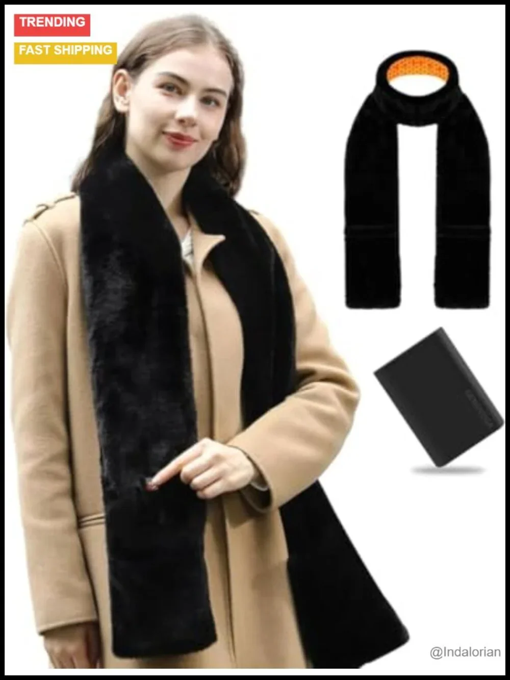 Heated Fur Scarf with Pockets, Graphene Heating, Rechargeable Battery, Gift for